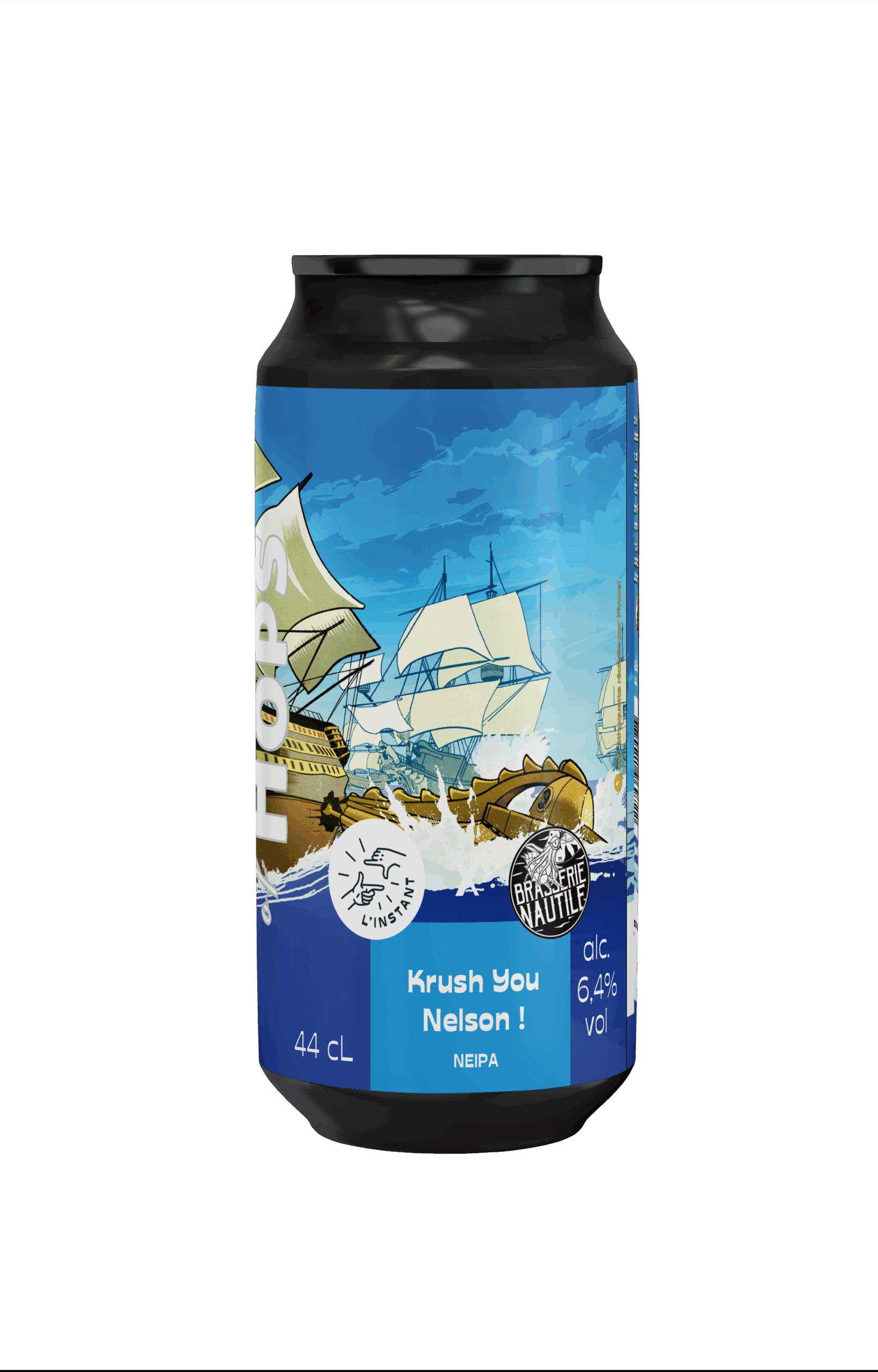 Mockup-Krush-Nelson Visuel de la canette de Maori Mist avec un maori sur un bateau traditionnel au large de la Nouvelle-Zélande